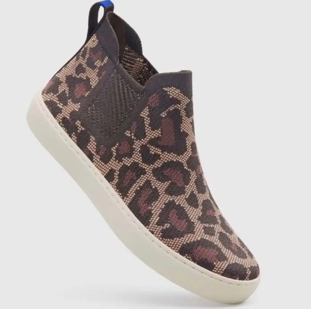 Rothy's The Chelsea Wildcat Leopard Print Booties Sneakers 9.5